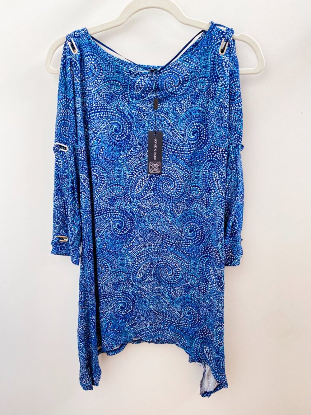 NWT Cable & Gauge Blue Dotted Swirl Print Blouse - Size Small